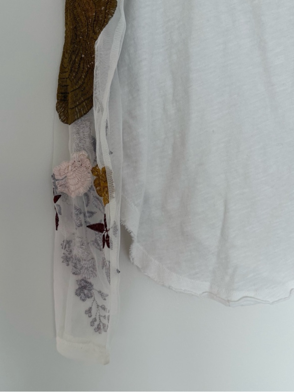 Free People Take Me Away White Twofer Top Embroidered Floral Sleeves - Picture 6 of 9